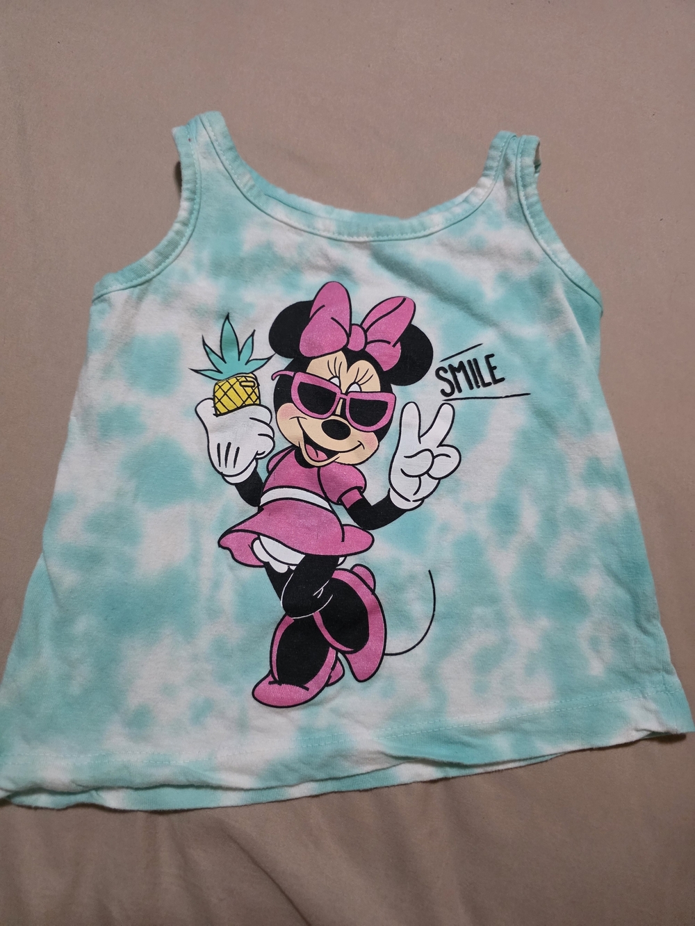 Girls Minnie Mouse Tie-Dye Tank Top - Pink & Aqua